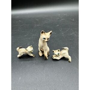 Vintage Hagen Renaker Siamese Cat & Kittens Miniature Ceramic Figurine Set of 3